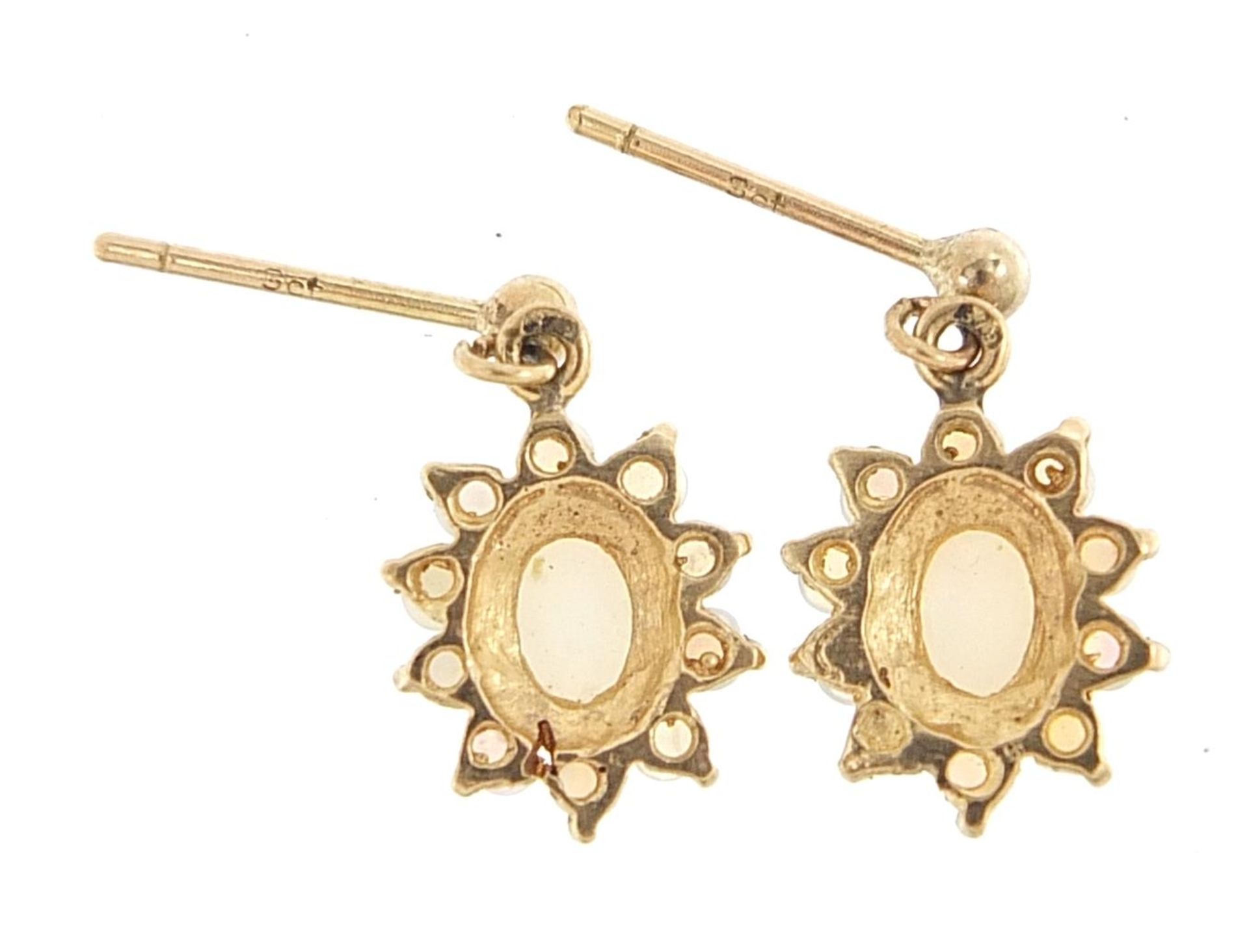 Pair of 9ct gold opal drop earrings, 1.5cm high, 1.4g - Bild 3 aus 3