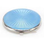 Turner & Simpson Ltd, George VI silver and blue guilloche enamel compact, Birmingham 1951, 7cm in