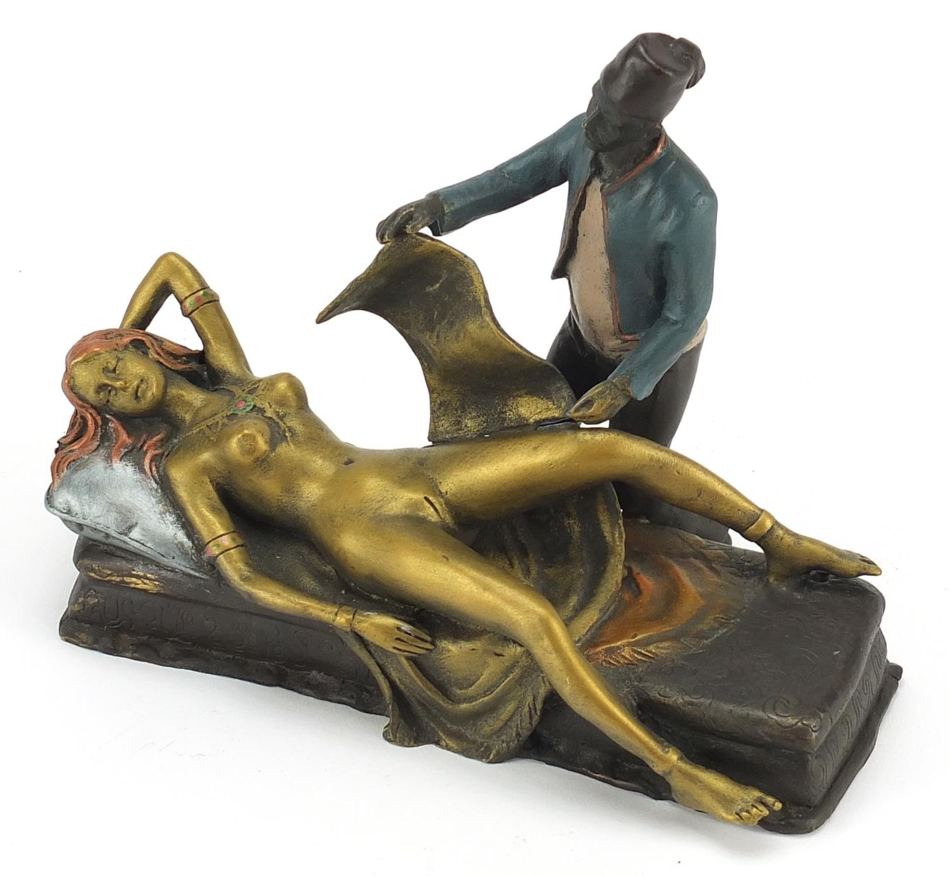 Cold painted bronze figure of an Arab and nude female in the style of Franz Xaver Bergmann, 18cm - Image 2 of 4