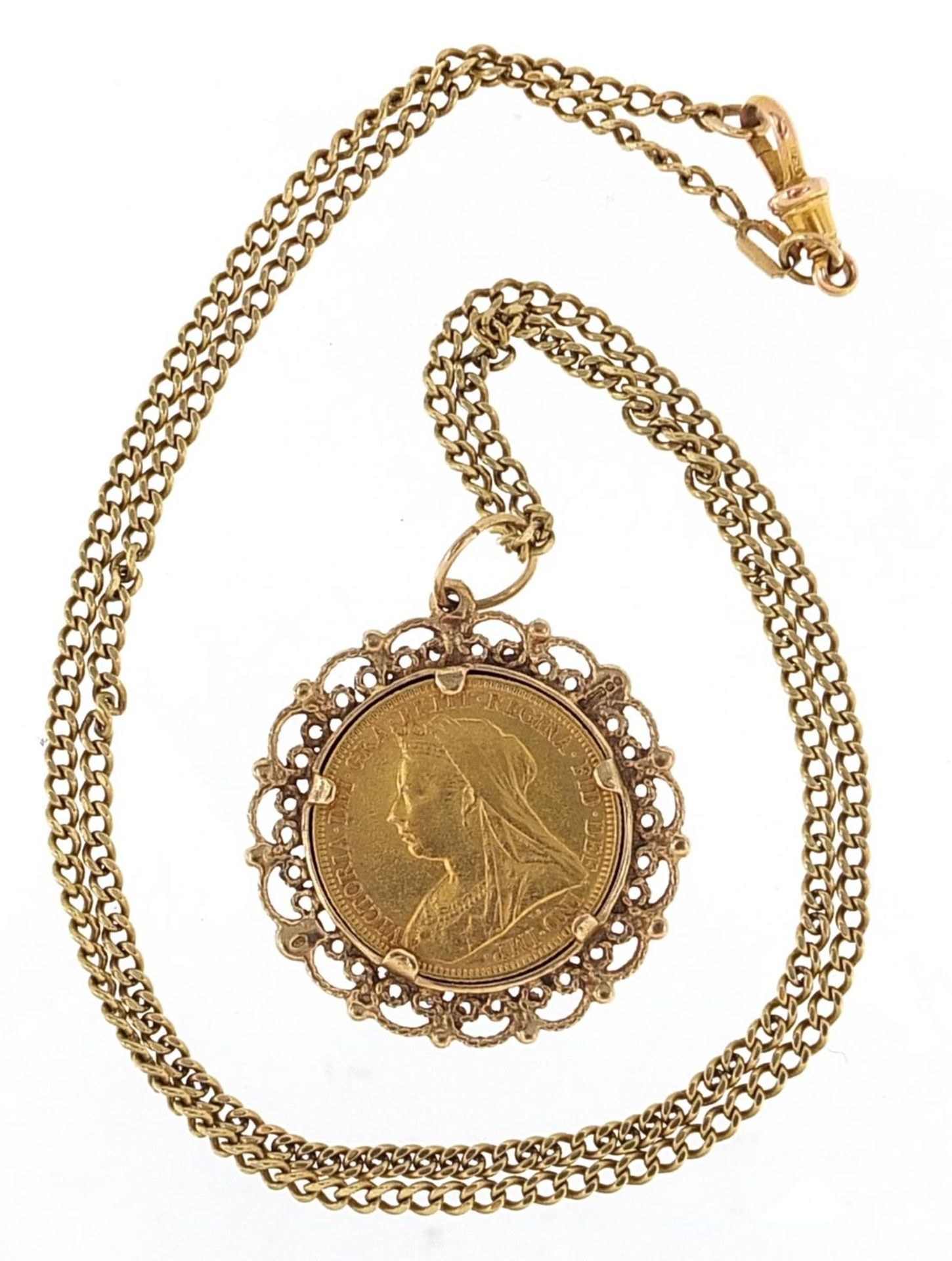 Queen Victoria 1896 gold sovereign with 9ct gold pendant mount and 9ct gold necklace, 54cm in - Bild 2 aus 3
