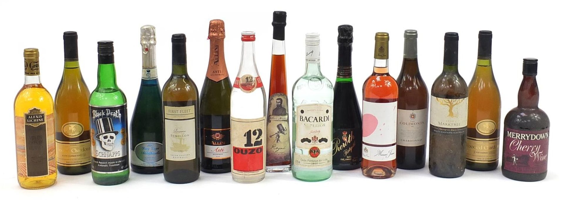 Fifteen bottles of alcohol including Colimonts Chardonnay, Bacardi and wooded Chardonnay