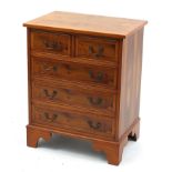 Inlaid yew five drawer chest, 76cm H x 61cm W x 42cm D