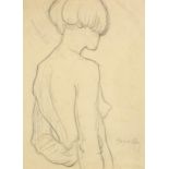Portrait of a nude female, French school pencil on card, mounted, unframed, 35cm x 26cm excluding