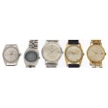 Five vintage wristwatches comprising Favre Leuba, Certina automatic, Accurist automatic, Seiko and