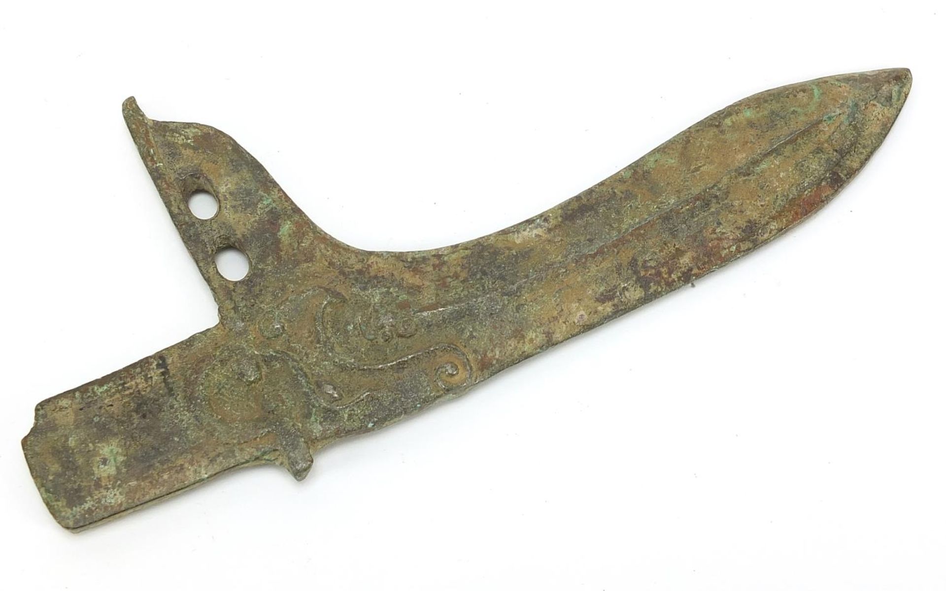 Chinese/Islamic patinated axe head, 24cm in length - Image 2 of 2
