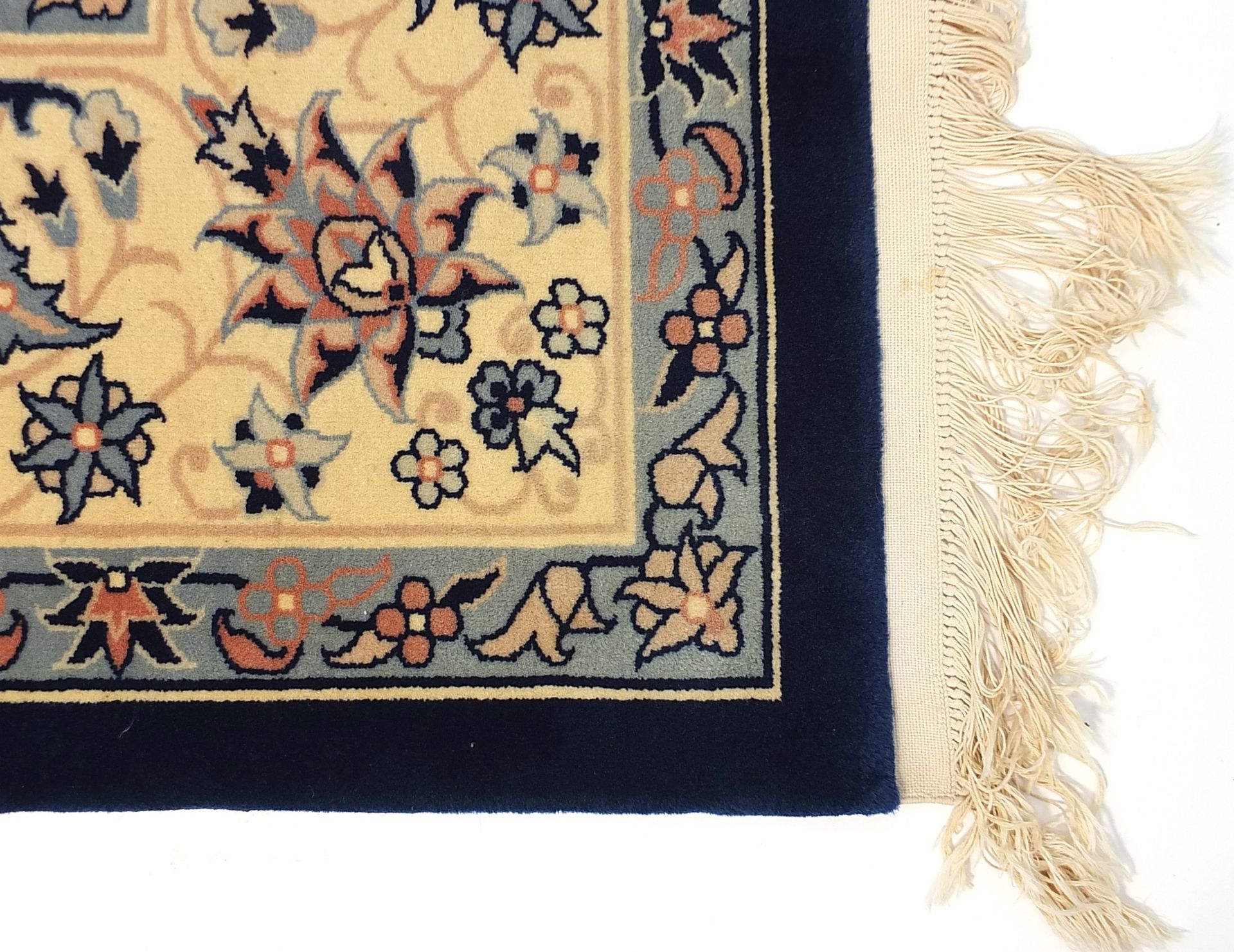 Rectangular Persian blue and cream ground carpet having an all over floral design, 360cm x 260cm - Image 2 of 6