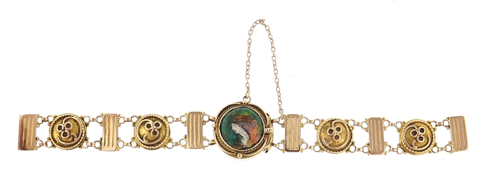 Manner of Liberty & Co, Art Nouveau unmarked gold and enamel bracelet decorated with a female, tests - Bild 2 aus 3