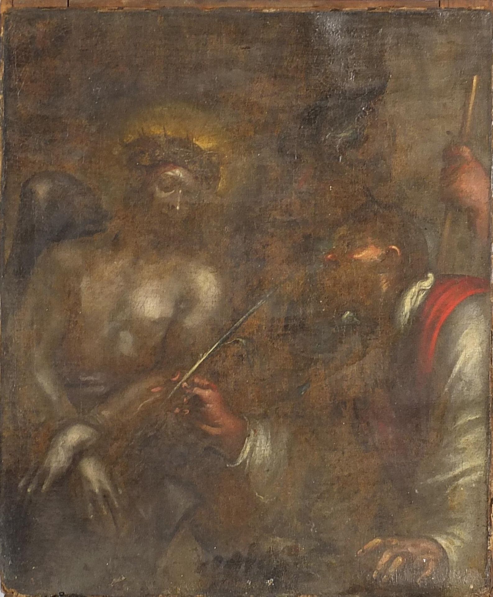 Christ with attendants, 17th/18th century Flemish Old Master, oil on unstretched canvas, 84cm x 69cm - Image 2 of 4