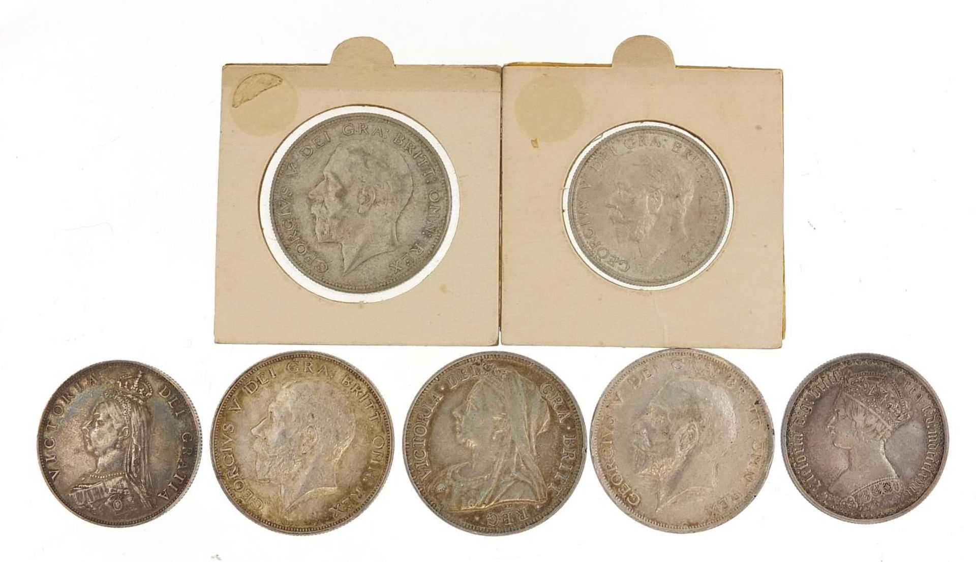 Victorian and later British coinage including Gothic florin, 1901 half crown and 1928 florin
