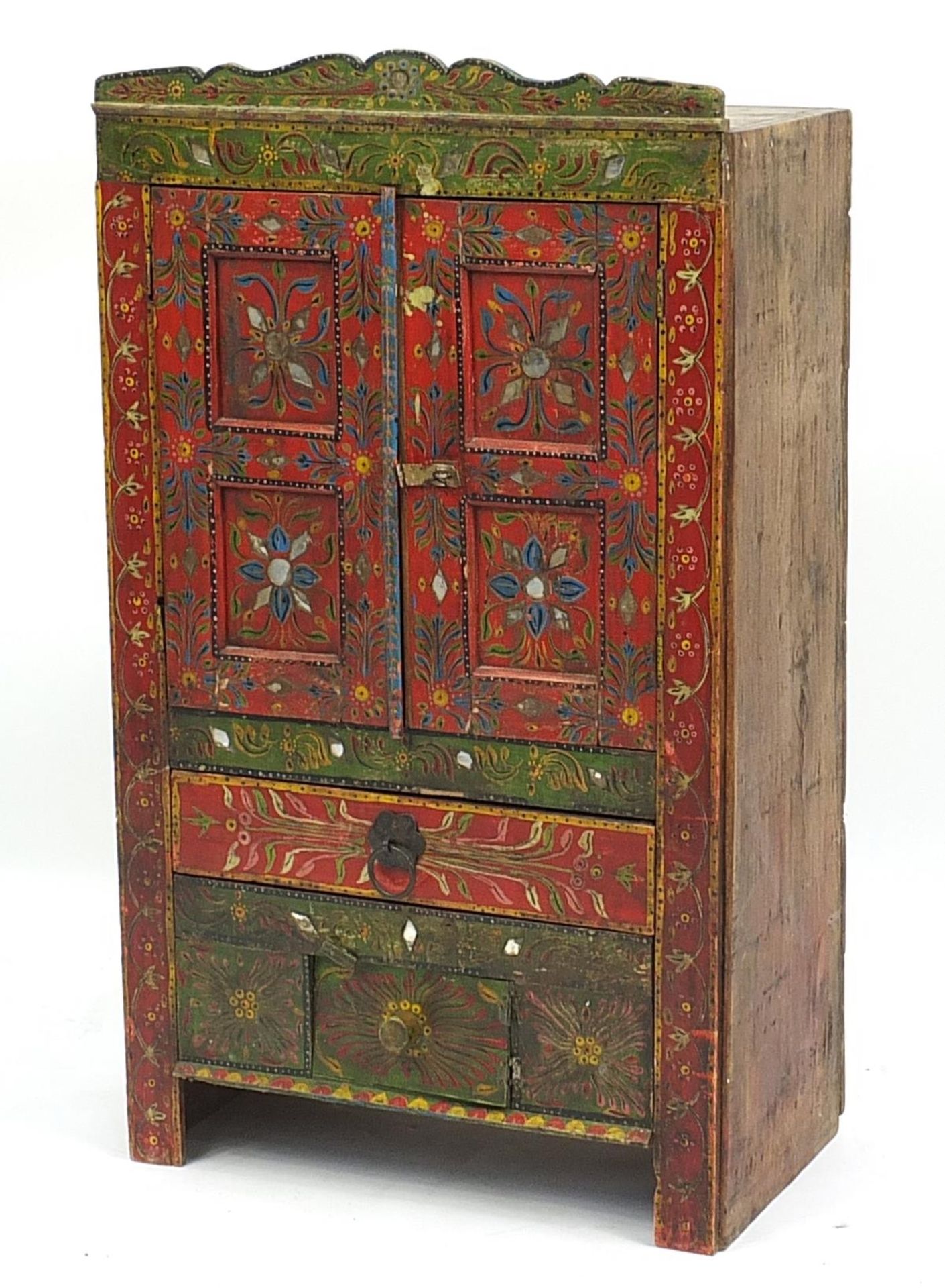 Afghan painted wood marriage chest, 99cm H x 56cm W x 31.5cm D