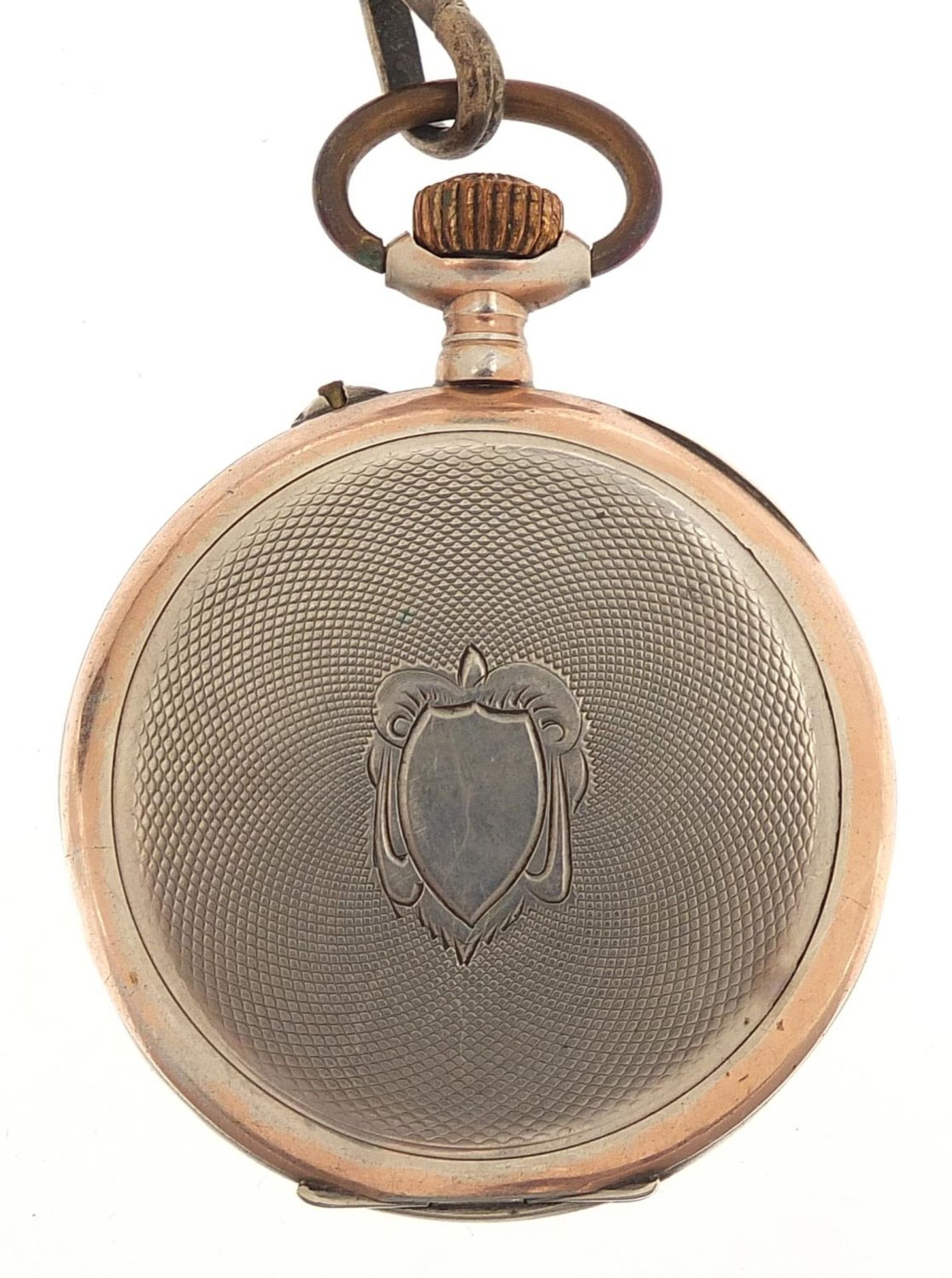 Silver open face pocket watch with subsidiary dial on graduated silver coloured metal watch chain, - Image 3 of 6