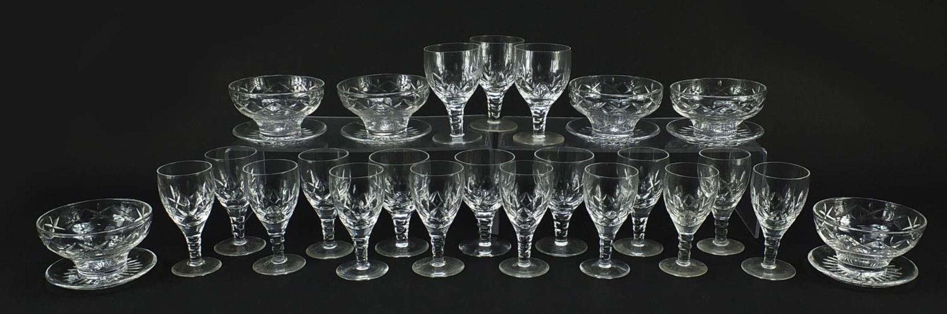 Stuart Crystal glassware comprising set of twelve glasses, set of six glasses and six sundae dishes,