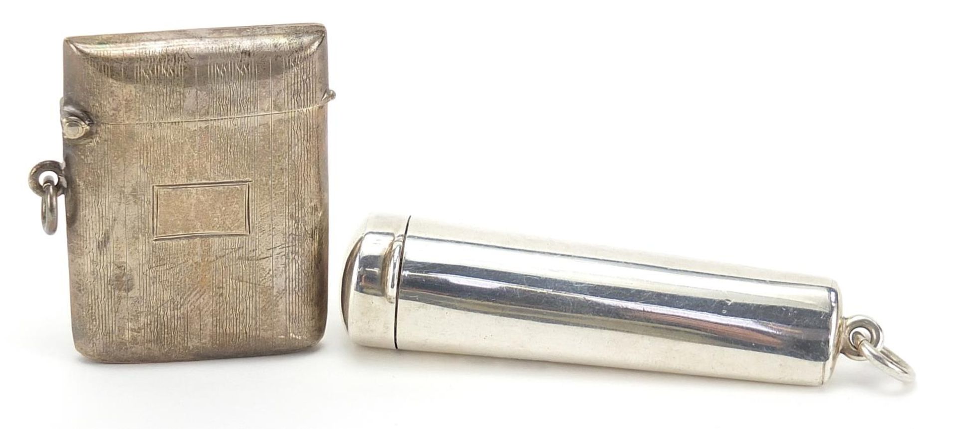 Edwardian silver cheroot holder case and silver vesta, the largest 7.5cm in length, total 46.0g