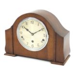 Mahogany mantle clock with Westminster chime, 30.5cm wide