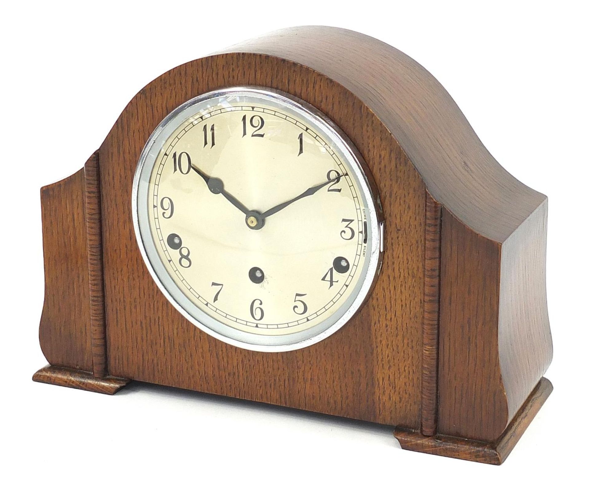 Mahogany mantle clock with Westminster chime, 30.5cm wide