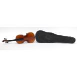 Hardwood violin with case, the violin back 14 inches in length
