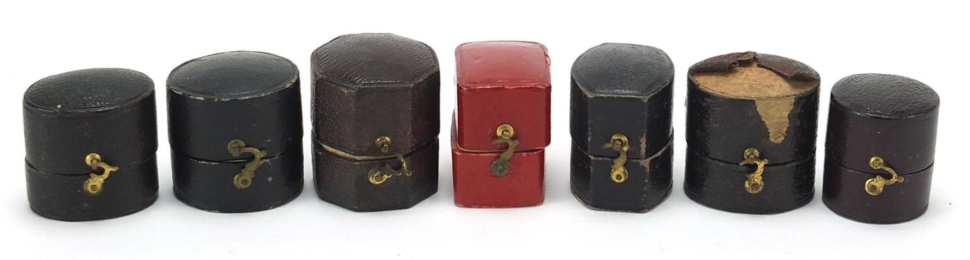 Seven Georgian and later leather ring boxes including Botly & Lewis