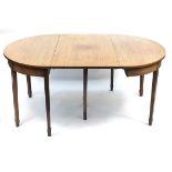 Mahogany D-end dining table with extra leaf raised on square tapering legs, 74cm H x 166cm W x 120cm