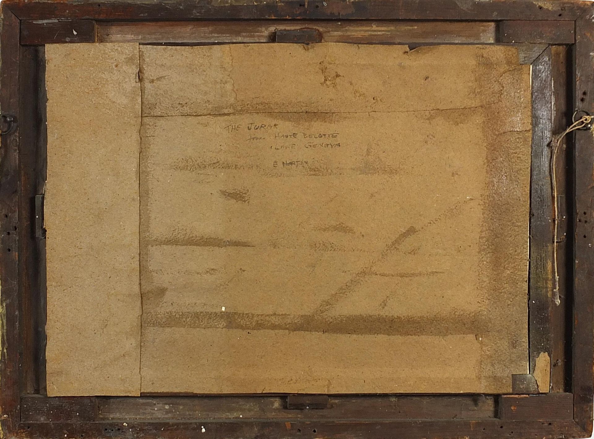 E Horton - The Juras, Lake Geneva, watercolour, inscribed verso, mounted, framed and glazed, 53cm - Image 5 of 6
