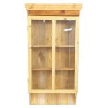 Pine wall hanging display case with two shelves, 116cm H x 59cm W x 18cm D