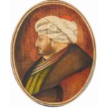 Portrait of a Sultan, Turkish school oil on board, unframed, 50cm x 40cm