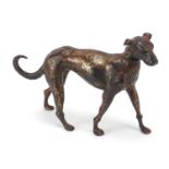 Chinese patinated bronze greyhound, 32cm in length