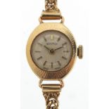 Roamer, ladies 9ct gold wristwatch with 9ct gold strap, the case 15mm wide, 10.2g