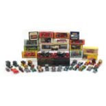 Diecast collector's vehicles, some with boxes including Matchbox and Vanguards