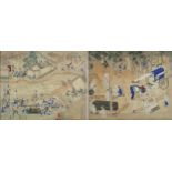 Chinese New Year procession and horse and cart, pair of Chinese watercolours on silks, framed and