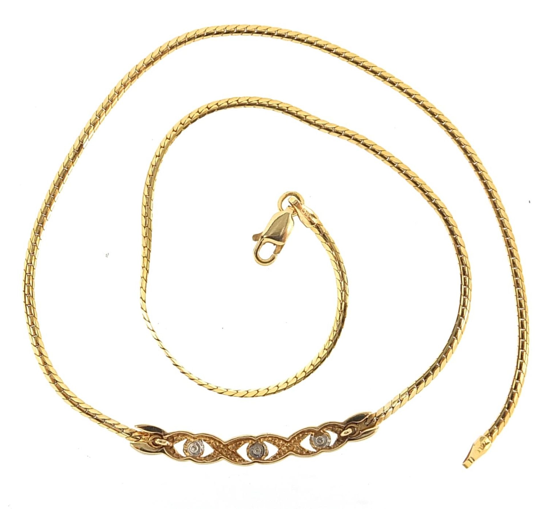 9ct gold necklace set with three diamonds, 41cm in length, 5.9g - Bild 3 aus 3