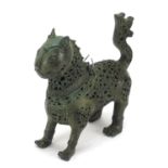 Islamic patinated bronze incense burner in the form of a mythical animal, 18cm in length