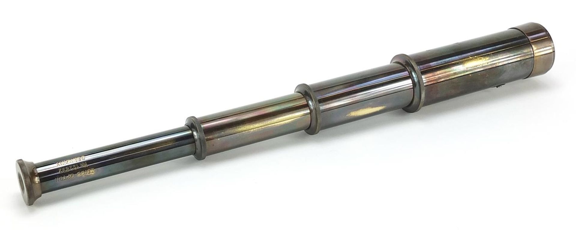 Naval interest brass three draw telescope, 14.5cm in length when closed - Image 3 of 4