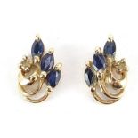 Pair of 9ct gold blue and white sapphire stud earrings housed in a Showerings Taunton box, 1.2cm