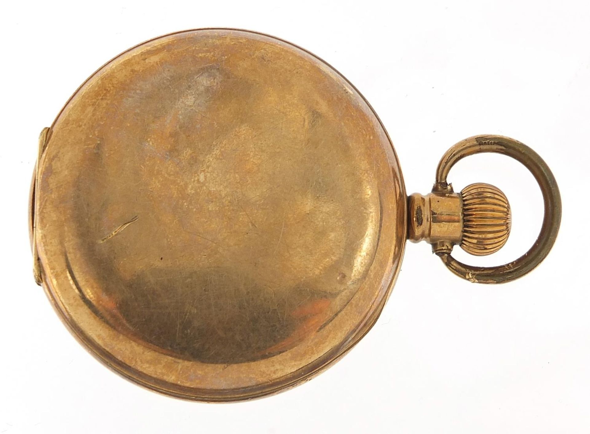 Gentlemen's gold plated half hunter pocket watch with enamel dial, 5.1cm in diameter, 100.7g - Image 3 of 6
