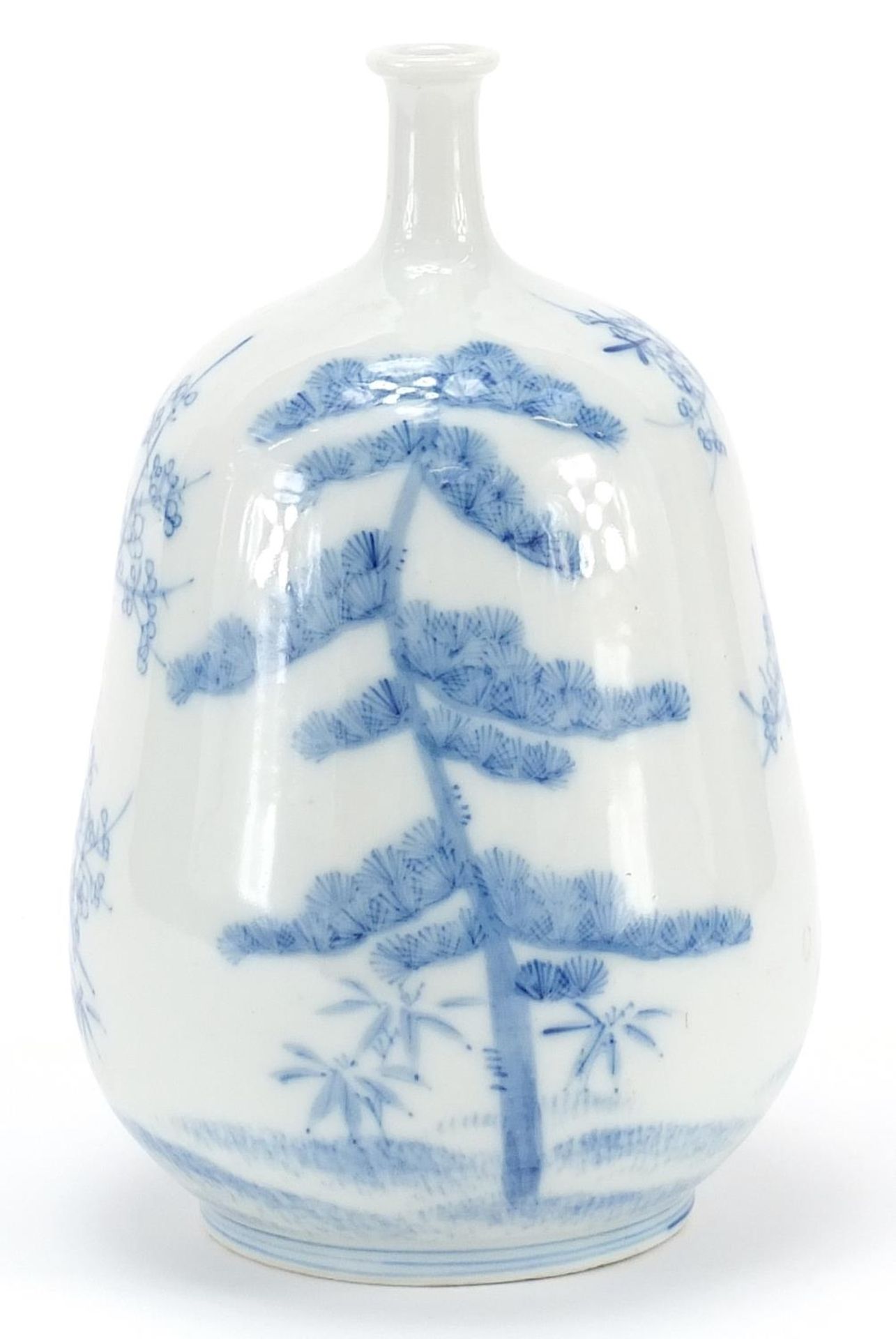 Japanese blue and white porcelain vase hand painted with trees, 23.5cm high - Image 2 of 3