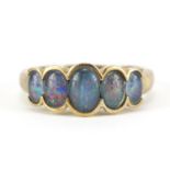 9k gold opal five stone ring, size O/P, 2.6g