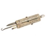 Sterling silver propelling multi tool including button hook and pencil, 7.5cm in length extended,
