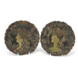 Josef-Strnact, pair of Austrian Art Nouveau terracotta wall plaques, each 16cm in diameter