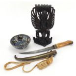 Middle Eastern objects including a Balinese hardwood carving, Persian pottery bowl and Islamic