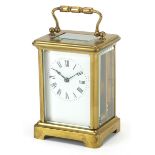 French brass cased carriage clock with enamelled dial, 12cm high