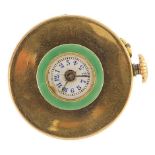 Continental gold and green enamel button watch, the back 22mm in diameter, the dial 11mm in