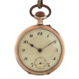 Silver open face pocket watch with subsidiary dial on graduated silver coloured metal watch chain,