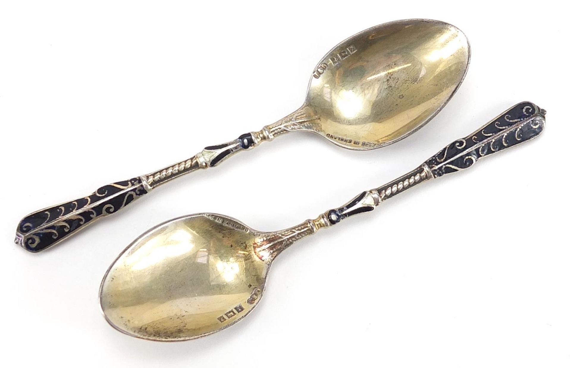 Turner & Simpson Ltd, set of six silver and enamel teaspoons housed in a fitted case, Birmingham - Bild 3 aus 6