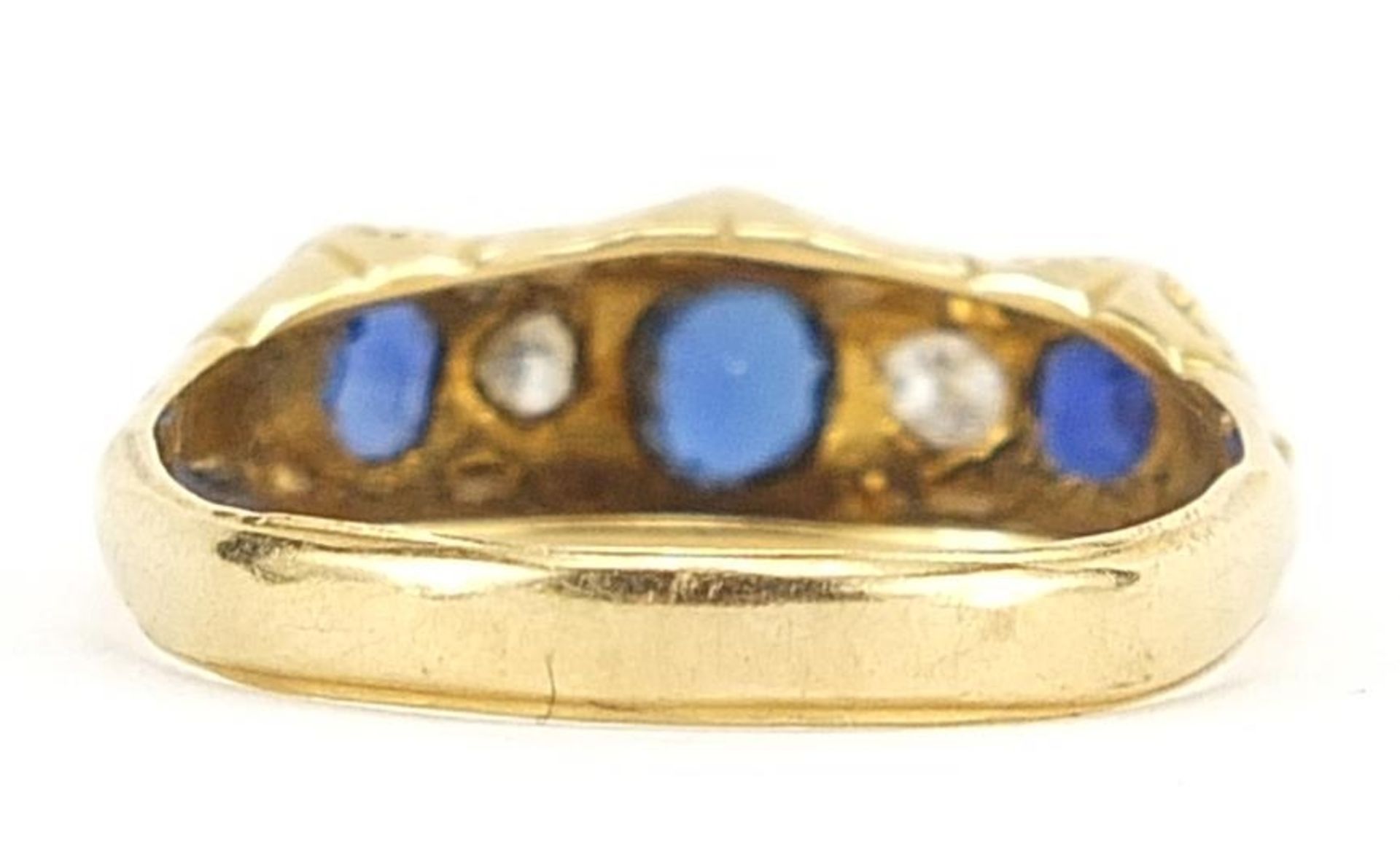 Victorian 18ct gold sapphire and diamond five stone ring, size N, 2.9g - Bild 2 aus 4