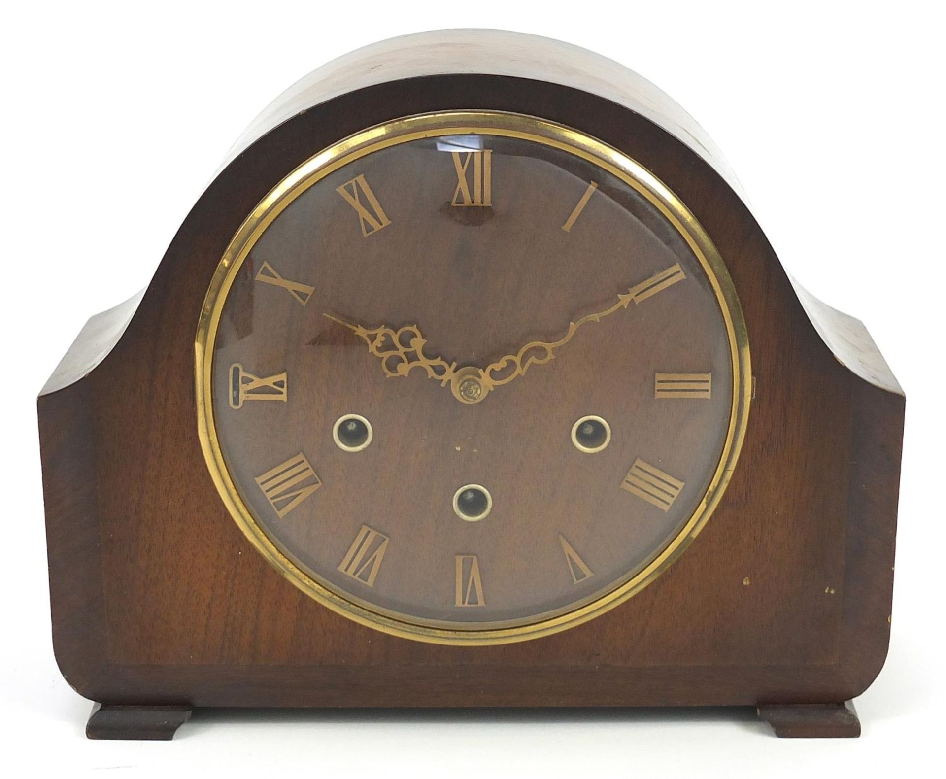 Mahogany cased Smiths mantle clock with Westminster chime, 23.5cm high x 29cm wide - Image 2 of 5