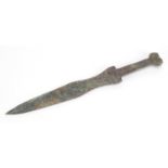 Chinese/Islamic patinated bronze short sword, 37cm in length