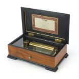 Thorens Swiss music box housed in an inlaid wooden case, 8cm H x 22.5cm W x 13cm D