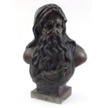 Large patinated spelter bust of a bearded Arab, 73cm high