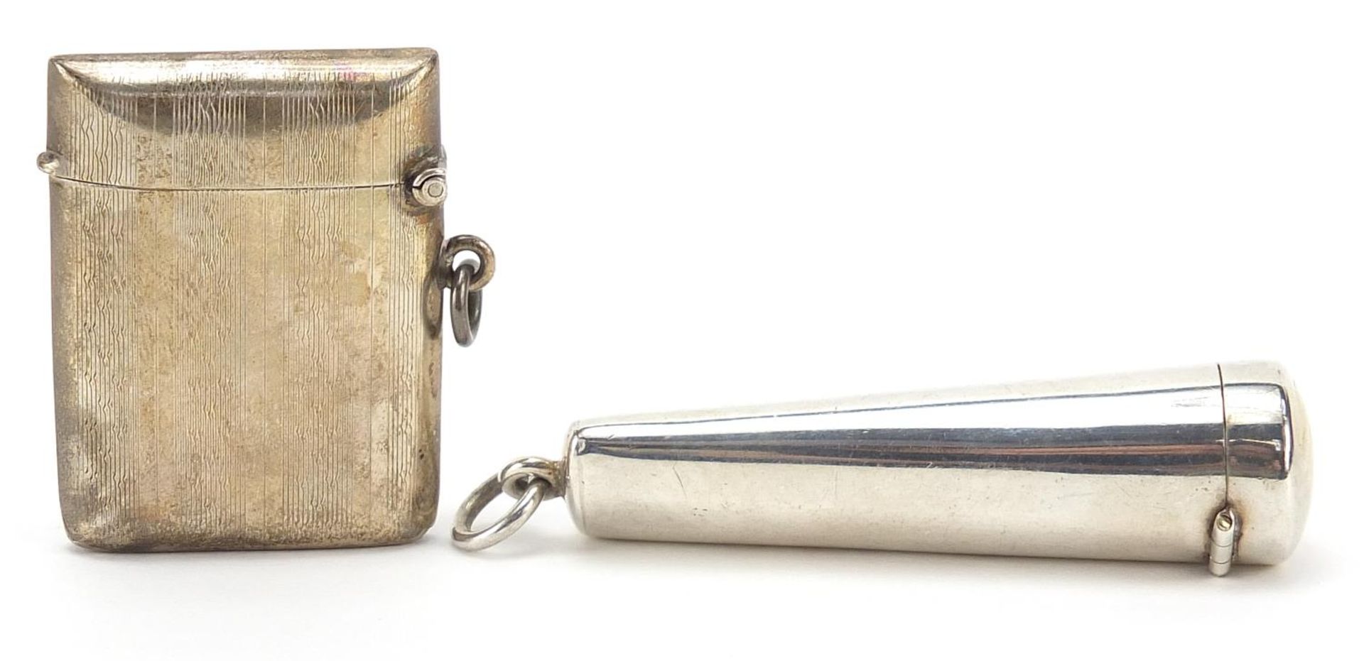 Edwardian silver cheroot holder case and silver vesta, the largest 7.5cm in length, total 46.0g - Bild 2 aus 4