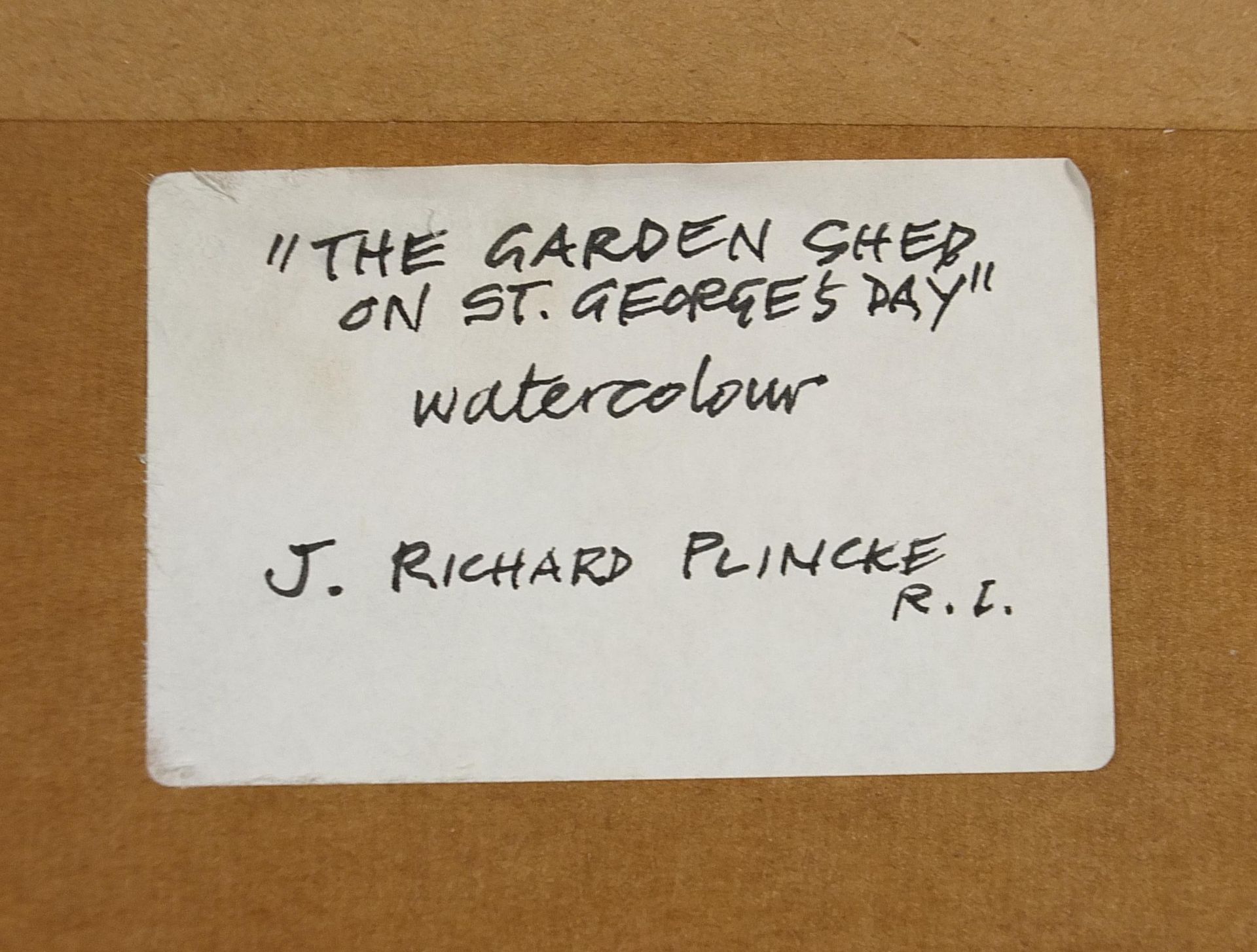 J Richard Plincke - The Garden Shed on St George's Day, monogrammed watercolour and acrylic, details - Image 4 of 4